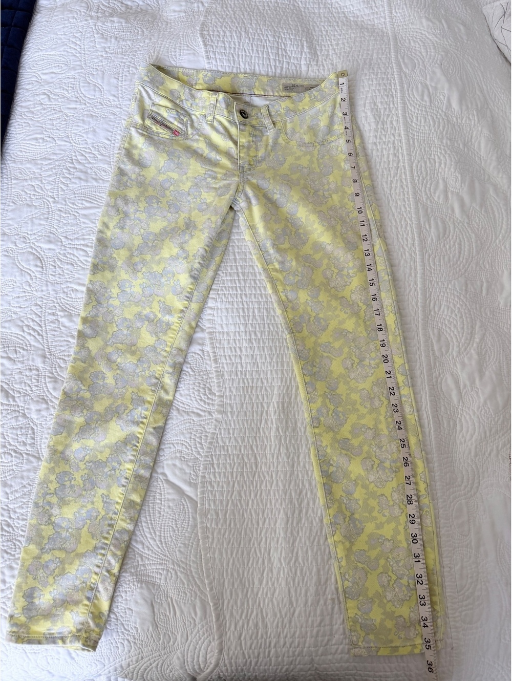 Diesel Livier Ankle Super Slim Jegging W27 Floral Yellow Stretch Jeans Low Rise